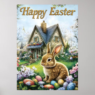 Póster Feliz Poster de Huevos Conejo de Pascua