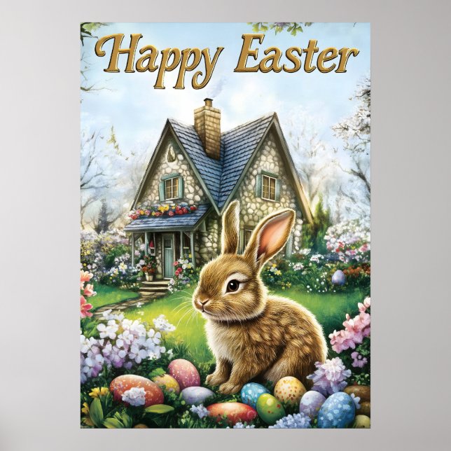 Póster Feliz Poster de Huevos Conejo de Pascua (Frente)