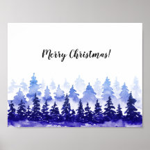 Feliz poster de Navidad. Paisaje de invierno azul.