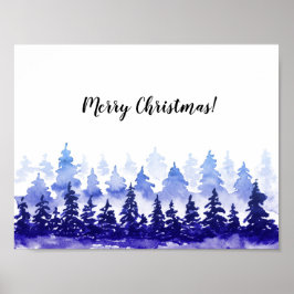 Póster Feliz poster de Navidad. Paisaje de invierno azul.
