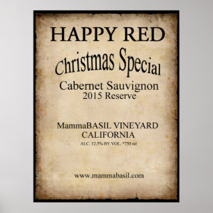 Póster ¡Feliz Poster de Navidades de Vino Rojo!