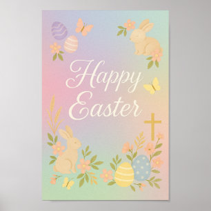Póster Feliz Poster de Pascua   Pastel Bunny Wall Art