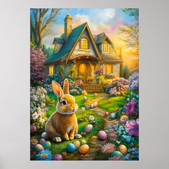 Póster Feliz Poster de Primavera de Bunny de Pascua (Frente)