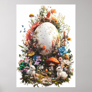 Póster Feliz Poster del bosque de huevos de pascua
