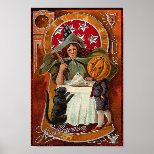 Póster Feliz Poster retro de Halloween (Frente)