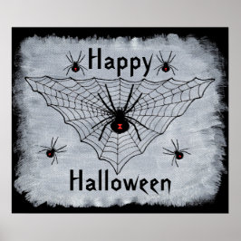 Póster Feliz Poster web de Halloween Black Widder Spider