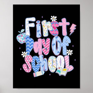 Póster Feliz Primer Día De Clase Hola Maestro Niños De Vu