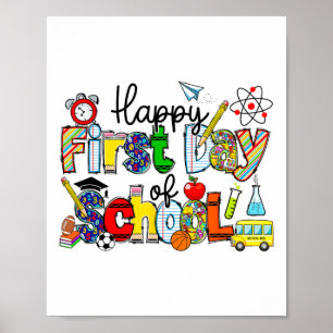 Póster Feliz Primer Día De Clase Maestros Alumnos Regreso