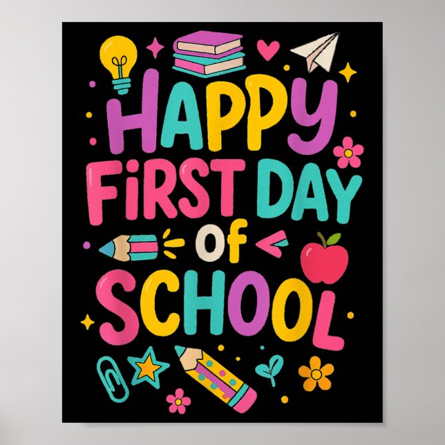 Póster Feliz Primer Día De Clase Profesor Estudiante De V (Frente)