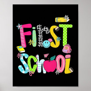 Póster Feliz Primer Día De Clase Profesora Chica Preppy D