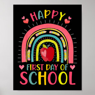 Póster Feliz Primer Día De Colegio Profesora Arcoíris De