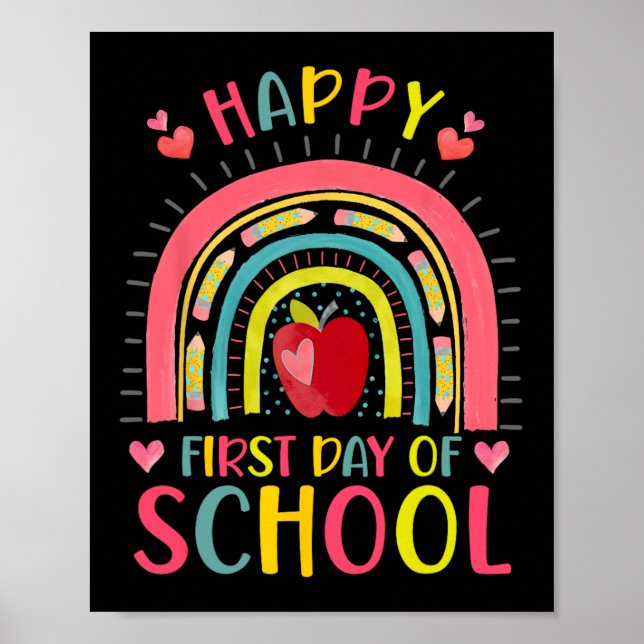 Póster Feliz Primer Día De Colegio Profesora Arcoíris De  (Frente)
