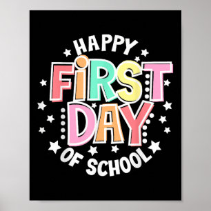 Póster Feliz Primer Día De Colegio Retro Groovy Vuelta Al