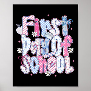 Póster Feliz Primer Día De Escuela Hola Maestro Niños De