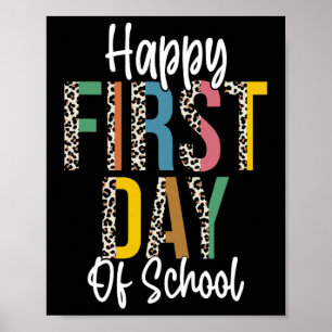 Póster Feliz Primer Día De Escuela Leopardo Regreso A La 
