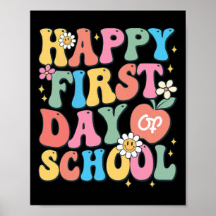 Póster Feliz Primer Día De Escuela Profesor Niños Niñas B