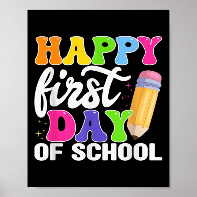 Póster Feliz Primer Día De La Escuela Lápiz De Niños (Frente)