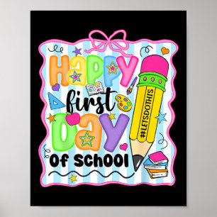 Póster Feliz Primer Día De La Escuela Lápiz De Niños