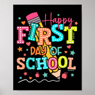 Póster Feliz Primer Día De La Escuela Lápiz De Niños