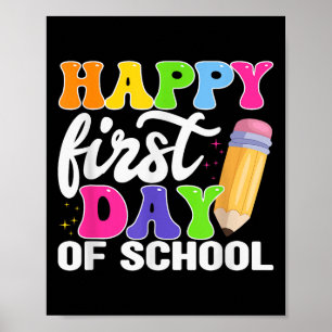 Póster Feliz Primer Día De La Escuela Lápiz De Niños