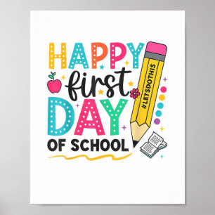 Póster Feliz Primer Día De La Escuela Lápiz De Niños
