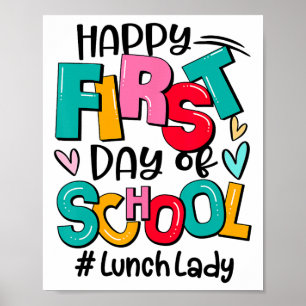 Póster Feliz Primer Día De La Escuela Señora Del Almuerzo