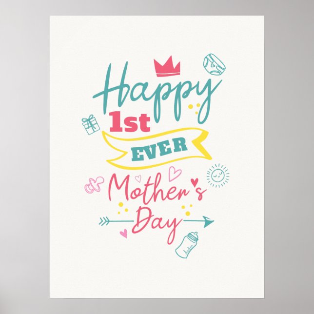 Póster Feliz primer Día de la Madre de la historia, nueva (Frente)