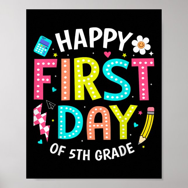 Póster Feliz Primer Día De Maestros De 5to Grado Niños De (Frente)
