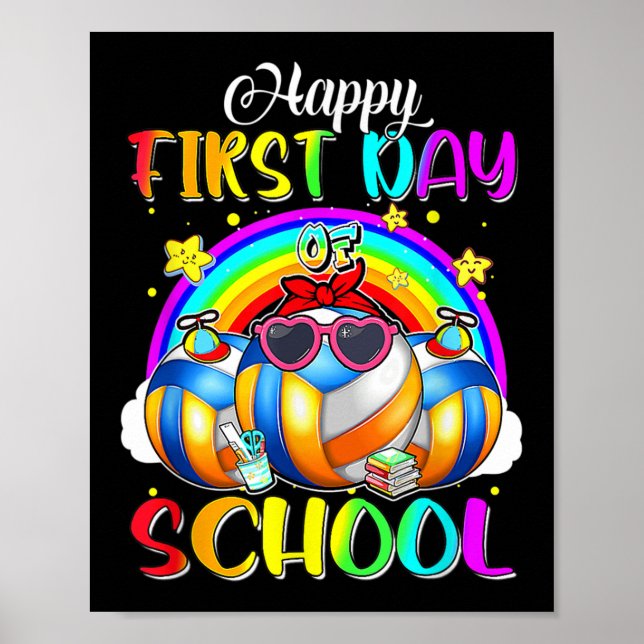 Póster Feliz primer día escolar del voleibol Rainbow Happ (Frente)