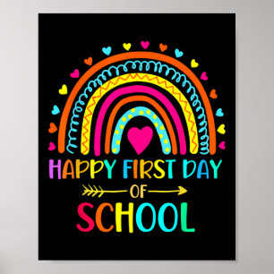 Póster Feliz primer día escolar, el arcoiris de vuelta a 