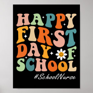 Póster Feliz primer día escolar Enfermera groovy retro de