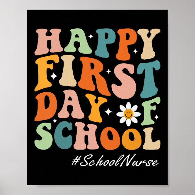 Póster Feliz primer día escolar Enfermera groovy retro de (Frente)
