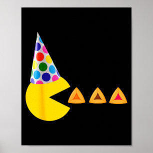 Póster Feliz purim videojuego comiendo hamantashen reina