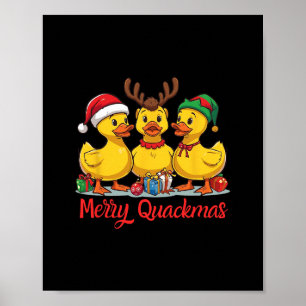 Póster Feliz Quackmas Navidad Sombrero de Santa Reno Elfo