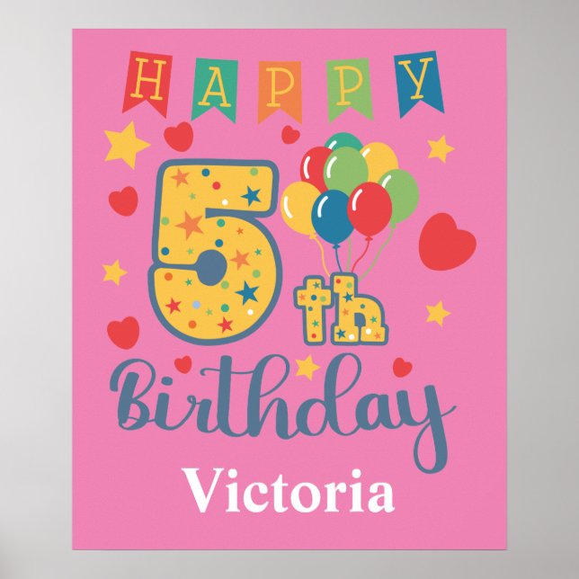 Póster Feliz quinto cumpleaños Poster (Frente)