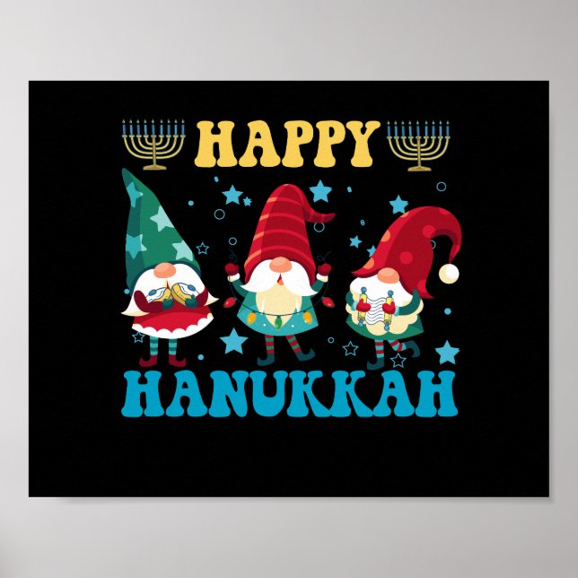 Póster Feliz regalo de Hanukkah Cute judío de gnomas mági (Frente)