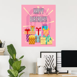 Póster Feliz Regalos De Cumpleaños Al Poster Rosa