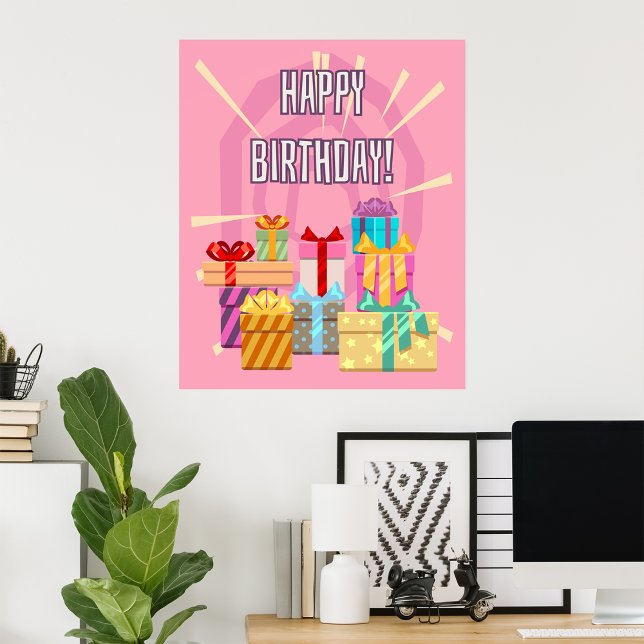 Póster Feliz Regalos De Cumpleaños Al Poster Rosa (Subido por el creador)