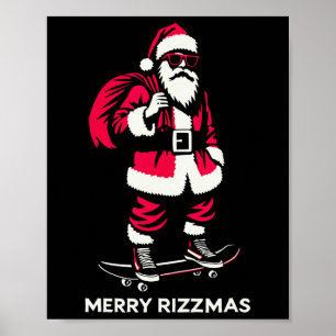 Póster Feliz Rizzmas Santa Patinando Adolescentes Niños D