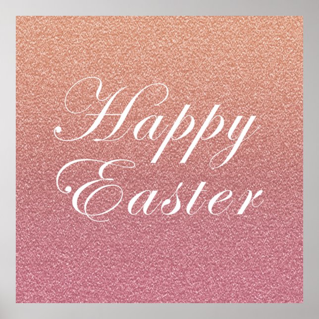 Póster Feliz Rosa de Pascua Dorado Estilo Purpurina Espum (Frente)