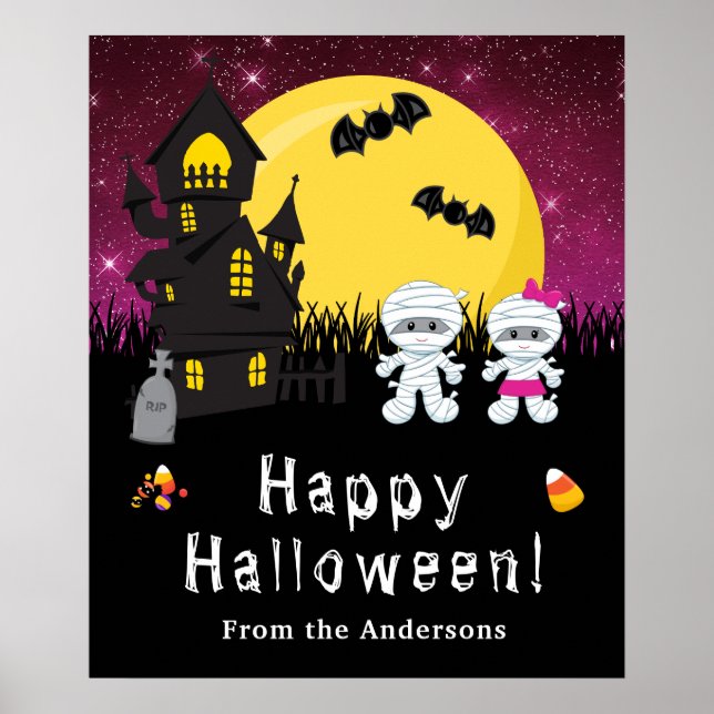 Póster Feliz Rótulo Fiesta rosa de la mamá de Halloween (Frente)