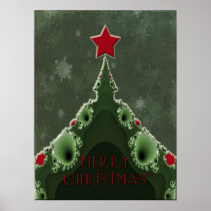 Póster Feliz saludo de Navidad - Árbol fractal y estrella