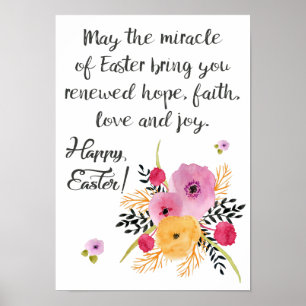 Póster Feliz saludo de Pascua poster con flores de primav