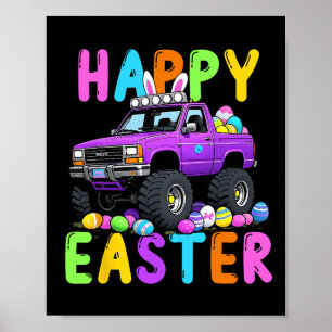 Póster Feliz Semana Santa Conejo Monter Truck Divertida L