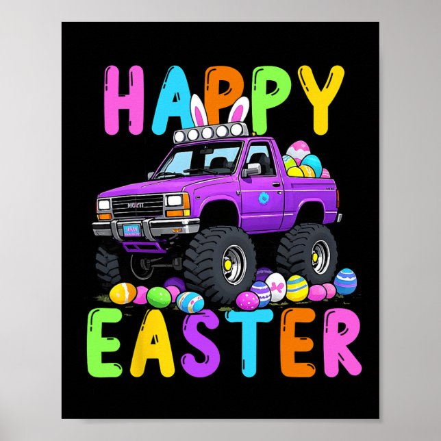Póster Feliz Semana Santa Conejo Monter Truck Divertida L (Frente)