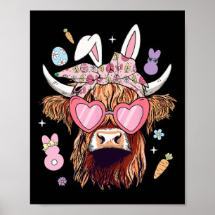 Póster Feliz Semana Santa Heifer Cow Bunny Ears Egg Hung
