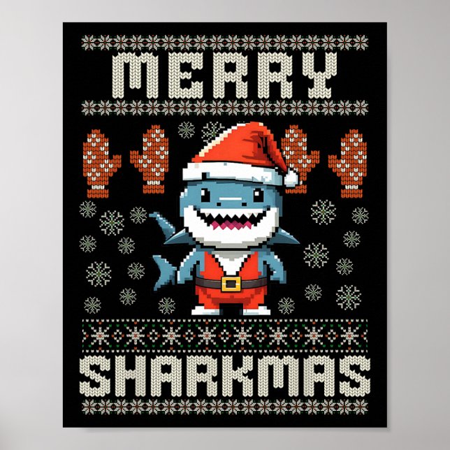 Póster Feliz Sharkmas Navidades de tiburón Nochebuena niñ (Frente)