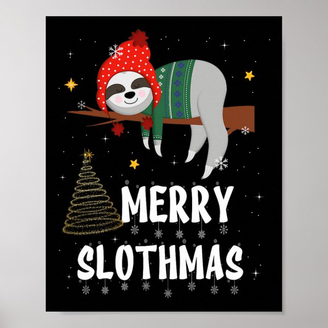 Póster Feliz Slothmas Pijama de Navidad para Amantes de P (Frente)