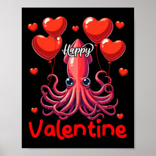 Póster Feliz Squid de San Valentín sosteniendo el corazón
