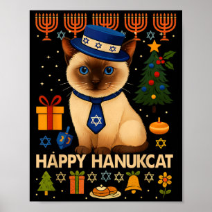 Póster Feliz Suéter Feo Gato Hanukcat Chanukah Judío Cu